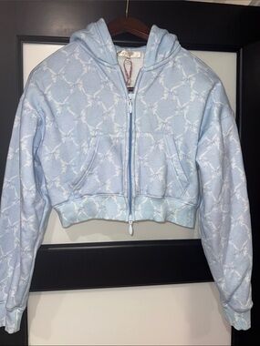 LoveShackFancy Arienne Cropped Bow Print Hoodie XXL Blue Excellent Condition